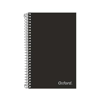 Oxford Poly Spiral Notebook, 2-Subject for School, College Ruled Paper, 100 Sheets, 6 x 9.5 Inches, 2 Double Pocket Dividers, Black Cover 1002544