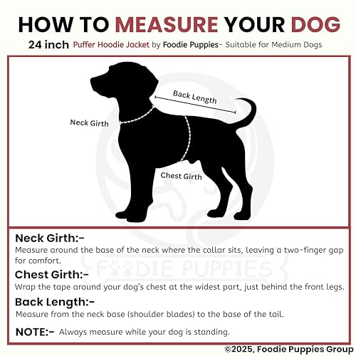 Image of Foodie Puppies Dog Puffer Hoodie Warm Winter Jacket - (Maroon Grey, 24 Inch) for Medium Sized Dogs | Ultra Warm Waterproof & Windproof Fur Coat | Washable Pet Vest Apparel for Cold Weather