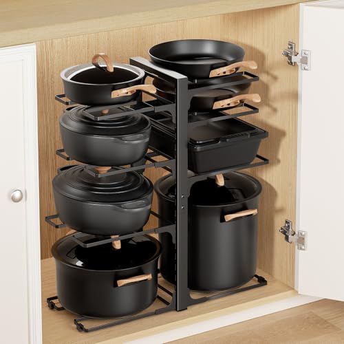 LAMU-8-Tier-Heavy-Duty-Pots-and-Pans-Organizer-under-Cabinet-208-H-Adjustable-heavy-duty-pot-rack-holds-stockpots-Dutch-ovens-and-cast-iron-cookware-120-LB-capacity-Fits-inside-cabinet