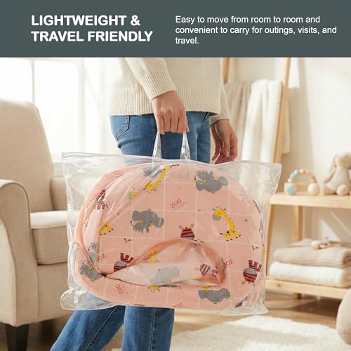 Image of BAYBEE Feeding Pillow for New Born Baby with Foldable Breastfeeding Cover | Ergonomic Feeding Cover for Nursing Mom with Adjustable Velcro | Nursing Pillow with Removable & Washable Covers (Pink)