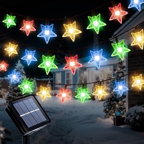Ninonly Guirlande Lumineuse Extérieure Solaire, 7m 50 LED Étoile Guirlandes Lumineuse, 8 Modes Guirlande Solaire Exterieur Étanche, Etoile Decoration pour...