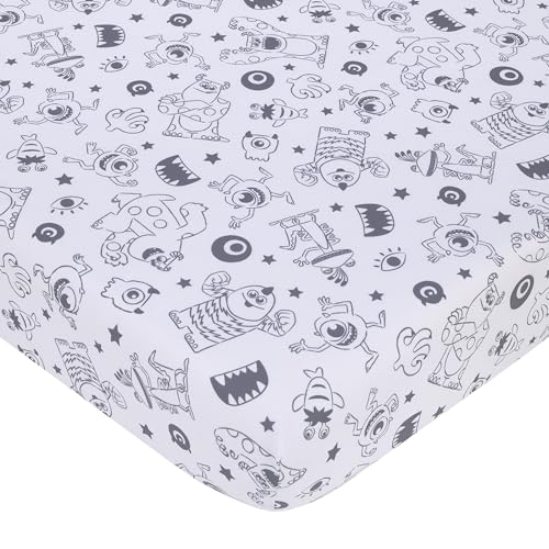 Image of Disney Monsters, Inc. Cutest Little Monster Gray, and White Nursery Fitted Crib Sheet