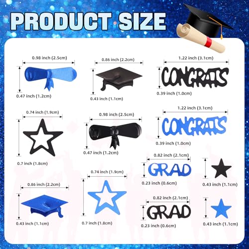 Image of Blue and Black Graduation Confetti 2026, 1000 Pcs Congrats Grad Confetti Class of 2026 Party Table Centerpiece for Graduation Party Decorations