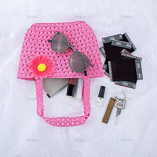 Auear 3 Set Girls Straw Hat And Purse Set Tea Party Summer Beach Sunflower Daisy Flower Sunhats Blue Yellow Pink #TOP5