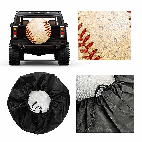 Image of Baseball Spare Tire Cover Old Leather Worn Sport Ball Red Lines Texture Weatherproof Universal Wheel Protectors Camper Tire Covers for Trailer Rv Travel(17 inch)
