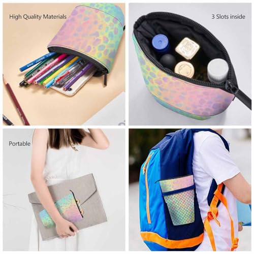Image of Swono Holographic Leopard Pencil Case Gradient Cute Rainbow Cheetah Standing Pencil Case Pencil Pouch Pencil Holder Bright Pastel