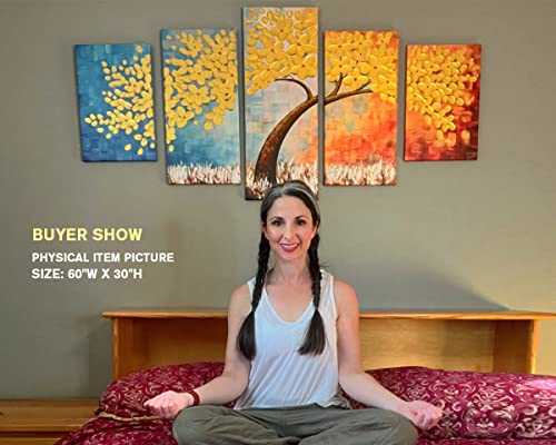 Large Wall Art Paintings For Bedroom Tree Wall Decor 3D Gold Flower Wall Painting Textured Canvas Picture Modern Abstract Home Decorations For Living Room Kitchen Office Wall Decorations 60X30In #TOP6