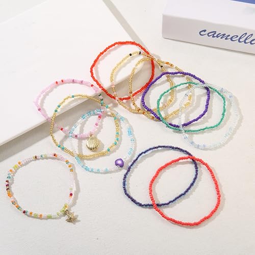 Image of Beaded Anklets for Women Handmade Boho Beaded Ankle Bracelets Colorful Beads Foot Anklets for Women