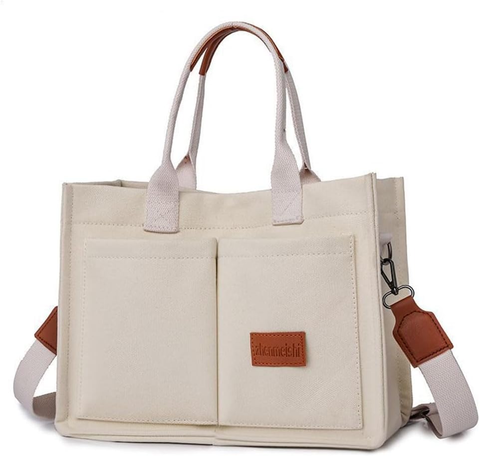 ZiDeTang Canvas Tote Women's Bags Crossbody Large Capacity Tote Bag Multi-Pocket for Daily Travel