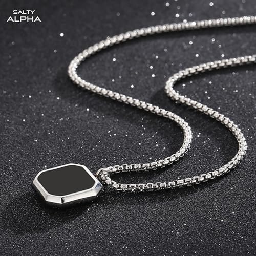 سلسلة رقبة الفا من الستانلس ستيل مضادة للبهتان بتصميم ميدنايت كاريزما للرجال من سالتي| قلادة انيقة | اكسسوارات مجوهرات للاولاد | مجوهرات بسيطة | هدايا للصديق والزوج، قطعة واحدة