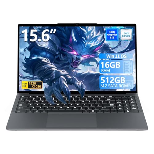 Ordinateur Portable 15.6 Pulgadas, Win 11 PC Portable Core i3-8100Y Procesador, PC Portable 16GB RAM 512GB SSD, Laptop 1920*1080 IPS FHD Écran, Type-C+TF Card...