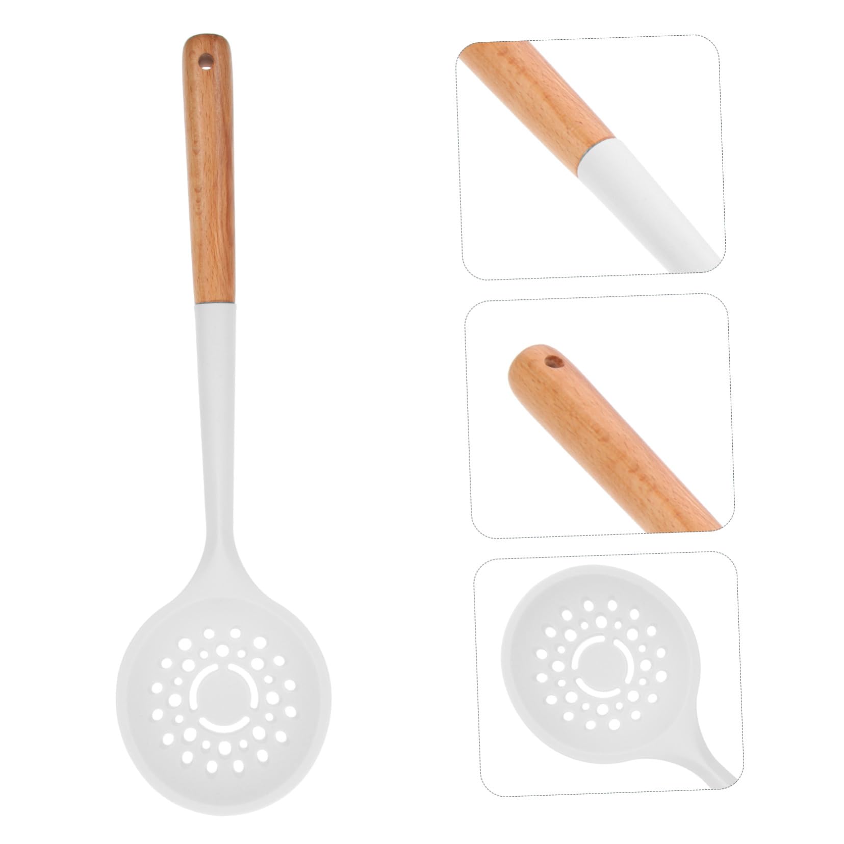 Cucchiaio Colapasta in Silicone e Legno, Forato, Resistente al Calore | Pasta e Noodles, Antiruggine e Anticorrosione, Utensile da Cucina per Scolare e Servire