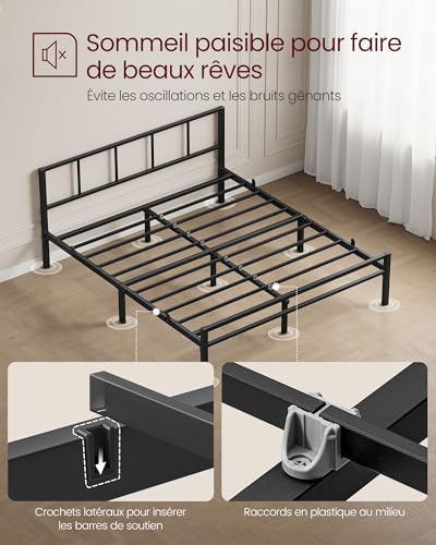 Cadre de lit métal 160x200, rangement 28 cm VASAGLE
