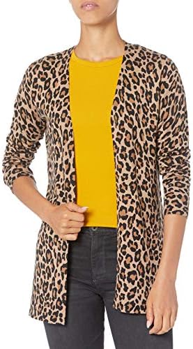 Amazon Essentials Women's Lightweight Open-Front Cardigan Sweater (Available in Plus Size), Camel Heather, Animal, Large