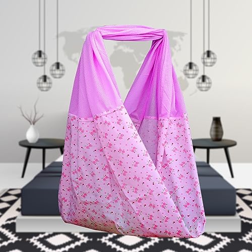 Image of Polycotton New Born Baby Ventilated Cradle /Jhula /Jhoola /Hanging Adjustable Swing /Cradle Cloth (Pink)