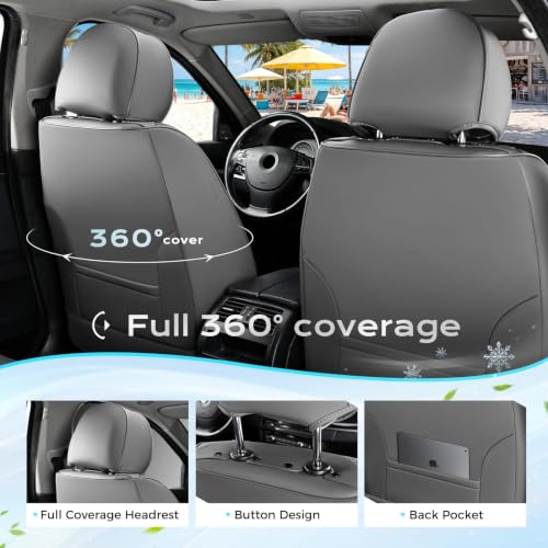 Image of Coverado Leather Seat Covers Front, 2-Pack Universal for Cars, Waterproof Luxury Leatherette Cushions, Auto Protectors, Fit for Most Vehicles - Gray