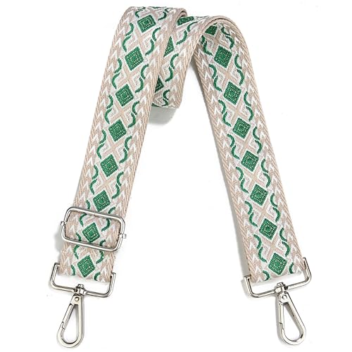 Image of Crossbody Straps for Purses Silver Hardware Purse Strap Wide Shoulder Strap Adjustable Replacement,Retro Jacquard Embroidery for Shoulder Bags, Canvas Tote Handbags