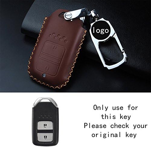 RAOPING Leather Car Key Case Cover holder Keychain For Honda Vezel city civic Jazz CRV Crider HRV Fit Freed 2 button Auto Smart key Case Bag Ring (Brown Brown line)