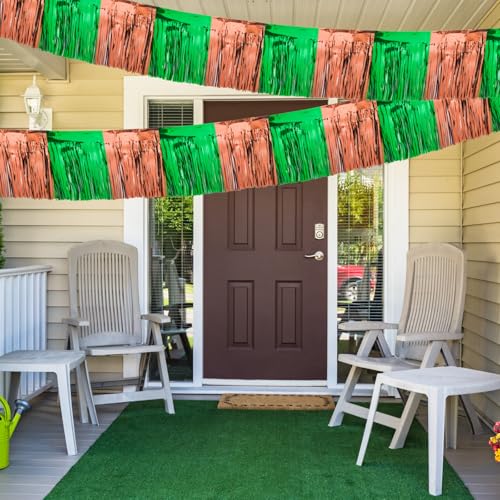 Image of 4 Packs 10 Feet Long Foil Fringe Football Parade Float Decorations for Trailer Superbowl Tinsel Garland Tinsel Green Brown Homecoming Metallic Car Streamers Super Ball Party Hanging Banner Backdrop
