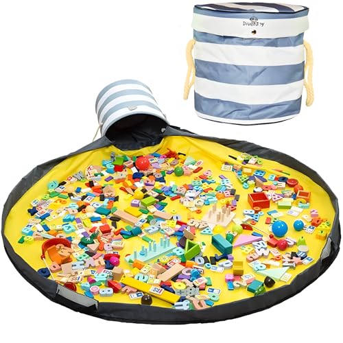 Diverjoy - Baul juguetes infantil - Cesta para guardar objetos- Bolsa almacenamiento - Bolsa de playa- Estera para jugar bebe-Alfombra juegos bebe-Organizador piezas pequeñas-Cajas almacenaje juguetes