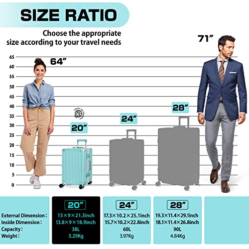 Anyzip Carry On Luggage Aluminium Frame Suitcase Pc Abs Hard Shell Tsa Lock No Zipper 20In Mint Green #TOP2