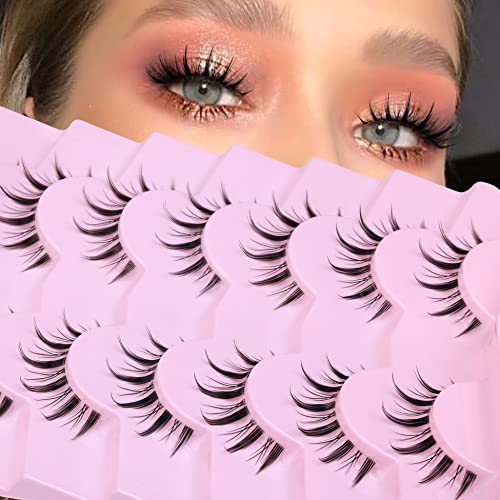 False Eyelashes Wispy Manga Lashes Natural Look Japanese Anime Lashes Manhua Effect Look Like Individual Clusters Spiky Cosplay Eyelashes With Clear Band 7 Pairs Pack By Eydevro #TOP7