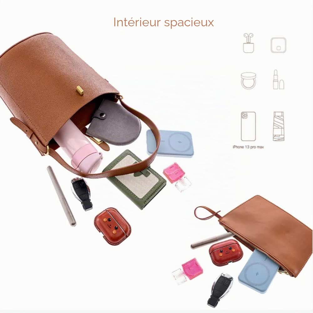 POPSEWING Kit de Bricolage de Sac à Bandoulière Seau en Cuir, avec Kit de Couture, Fait Main pour Maman Petite Amie, Cadeau d'Anniversaire de Noël (Marron)