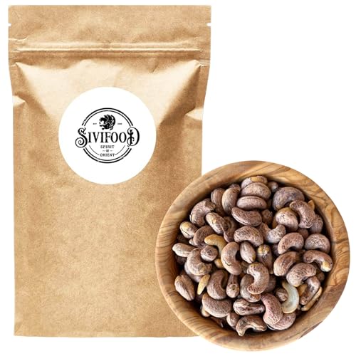 SIVIFOOD Jumbo Cashewkerne mit Haut 1kg Vorteilspack – gegrillt & leicht gesalzen – knackige Cashews ungeschält in Premium Qualität – Cashew als Snack oder zum Verfeinern cashewnuts salted 1000g