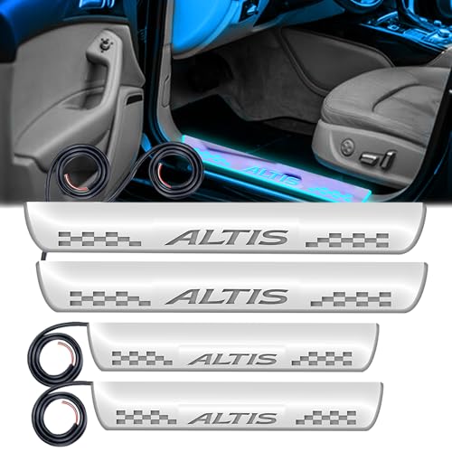Image of FABTEC Car Door Foot Step Sill Plate with Mirror Finish LED Compatible with Toyota Corolla Altis (Set of 4pc,Blue)(6 Months Warranty)