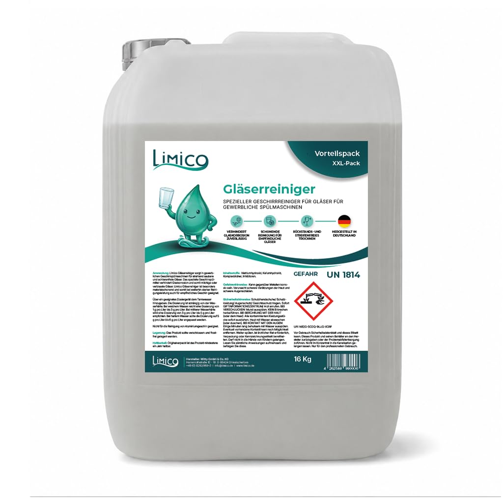 Gläserreiniger - 15 kg Geschirrspülmittel Sparpaket für gewerbliche Spülmaschinen - Gläserreiniger für Gastronomie, Kantinen, Hotel & Catering - ungetrübter Glanz für Ihre Gläser