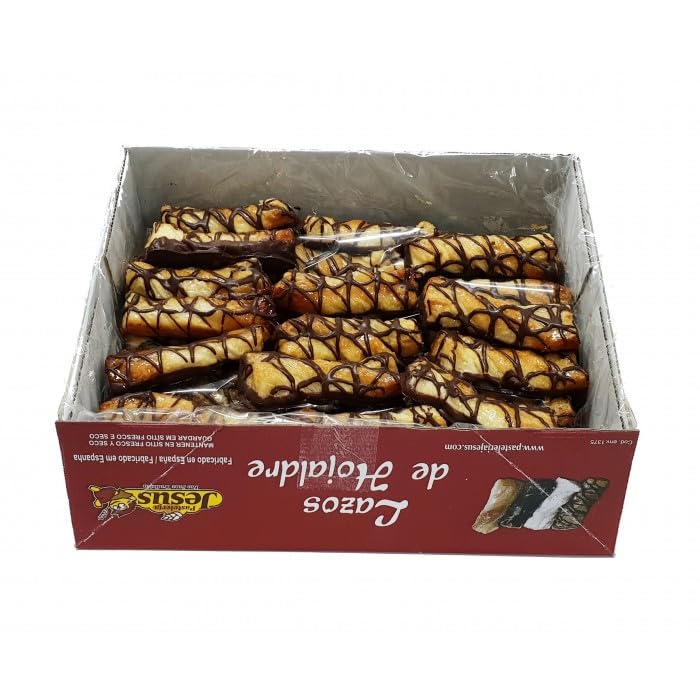 Lazos Hojaldre Cebra Jesus - 2,5 Kilos - Lazos de Hojaldre con Cobertura parcial de Chocolate. - Lazos Hojaldre Artesanos Cebra