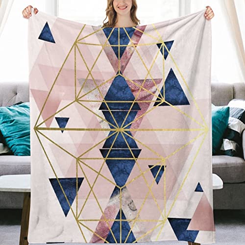 Blush Pink And Navy Geometric Perfection Flannel Fleece Throw Blankets 50"X40" Lightweight Fluffy Winter Fall Blanket Cozy Soft Fuzzy Plush Home Decor For Couch Bed Sofa Bedroom Living Room Travel #TOP13