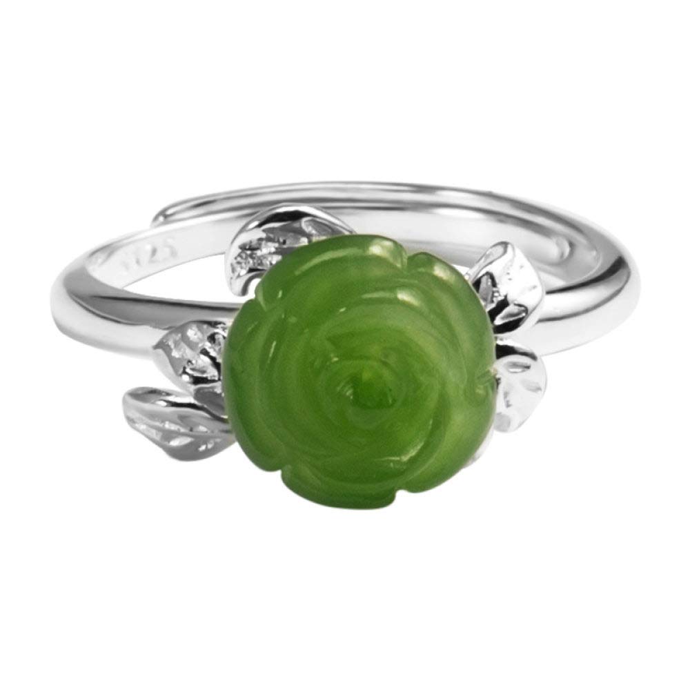 Vintage Estilo Chino S 925 Anillo De Plata Mujer Inlay Abierto Jasper Rose Regalo Creativo De Moda De Tendencia De Personalidad Temperamento Elegante