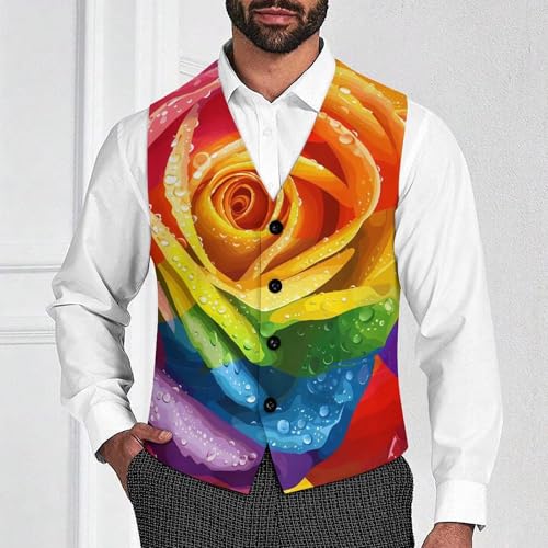 LGBT Gay Pride Rainbow Flag Rose Flower Novelty Men's Suit Vest Funny Formal Dress Vests Business Waistcoat2