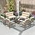 Tangkula 8 Pieces Patio Furniture Set, PE Rattan Sofa Chairs with Loveseat, Tempered Glass Coffee Table and Soft Cushions, Outdoor Conversation Set for Porch, Backyard, Garden and Poolside (8 PCS)