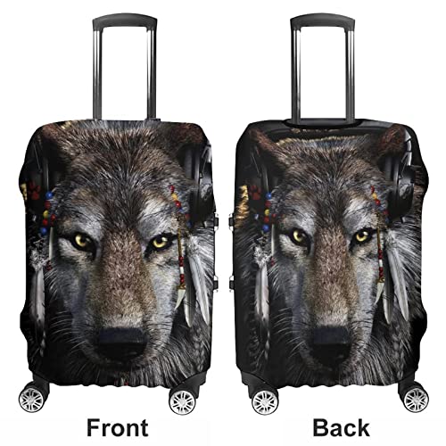 Native American Wolf Oortelefoon Koffer Cover Wasbaar Reizen Trolley Case Anti-kras Bagage Cover Premium Trolley Protector S - Image 4