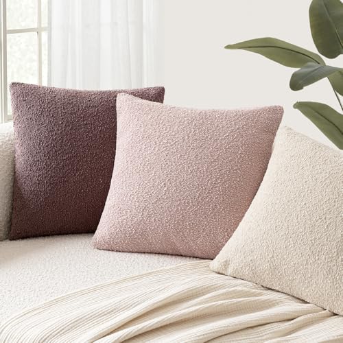 Image of Foindtower Set of 2, Decorative Textured Boucle Throw Pillow Covers Accent Solid Pillow Cases Neutral Soft Cozy Couch Cushion Case for Chair Sofa Bedroom Living Room Home Decor 24x24 Inch Sakura Pink