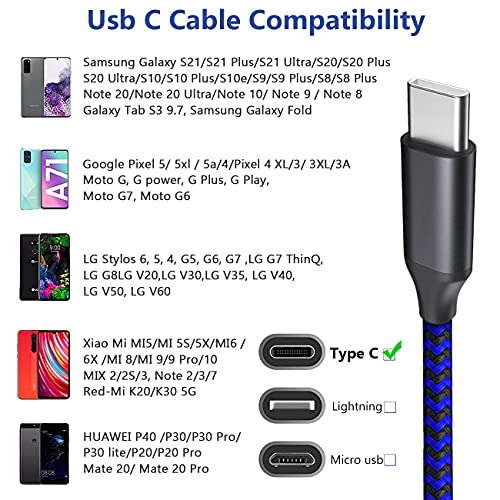 Usb C Cable 10Ft 3 Pack Usb C Charger Cable, Usb A To Usb C Charging Cable Usb Type C Fast Charge Cord Compatible With Samsung Galaxy S20 S10 Note 9, Android Cell Phones And More- Black Blue Red #TOP5