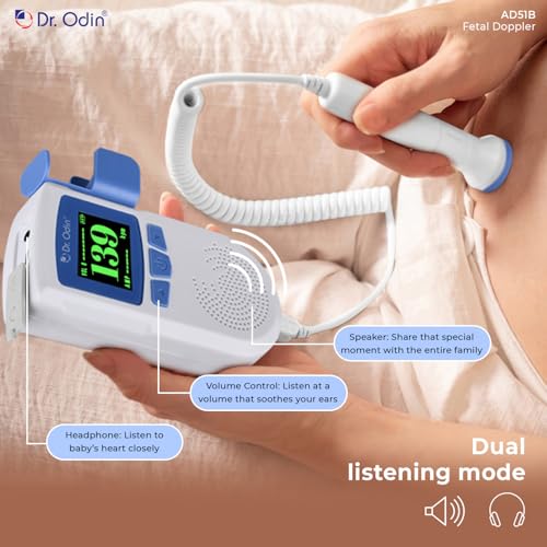 Image of Dr. Odin AD51B Fetal Doppler with LCD Display & Built-in Speaker, Portable Baby Heartbeat Monitor for Home Use