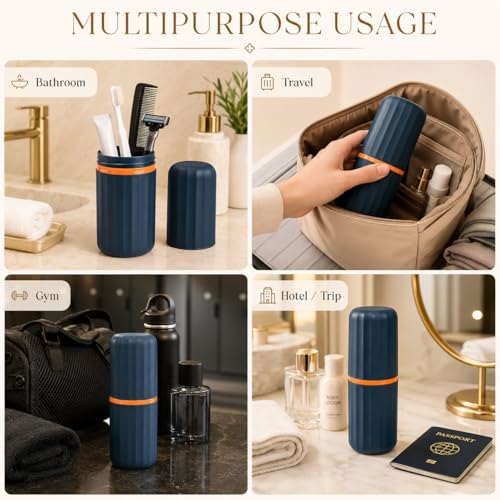 Image of 2 PCS Tooth Brush Holder Bathroom Toothbrush Cover Case Camping Accessories for Outdoor Tooth Brush Cover Box Brush Stand Toothbrush Holder for Travel Toothpaste Holder(1-Blue,1-Pink)