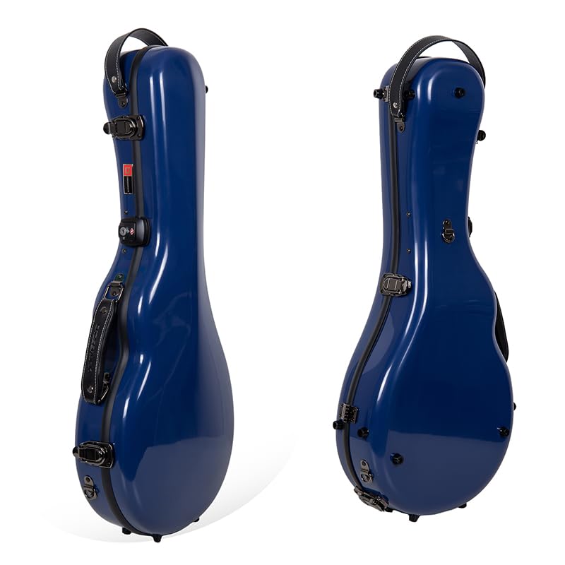 Image of Crossrock Case - Fiberglass Mandolin Case - Fits Both A & F Styles - Padded Straps, Accessory Compartment, Fixed & Removable Padding - Includes TSA Lock - Navy Blue