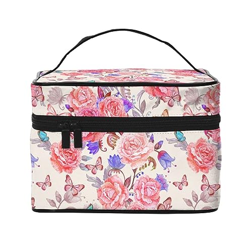 Trousse de toilette pliable de qualité supérieure motif Fleur Rose Papillon