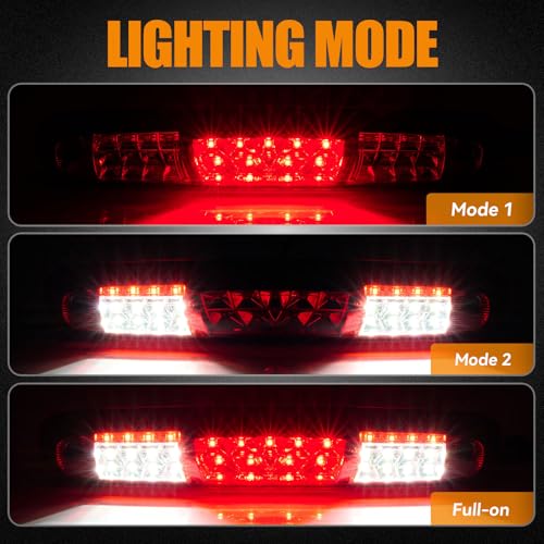 Image of Third 3rd Brake Light, LED High Mount Stop Light for 2007-2013 Chevy Silverado /GMC Sierra 1500 2500HD 3500HD, Rear Center Cab Roof Tail Cargo Lamp, Red Lens