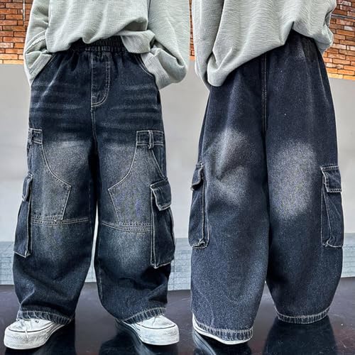 Moonker Kids Boys Cargo Jeans Wide Leg Straight Elastic Waisted Retro Baggy Denim Pants Cool Trousers Pant Suit3