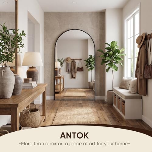 Image of Antok 81 inch x41 inch Arched Full Length Floor Mirror, Black Aluminum Frame, Free Standing /Wall Mount /Leaning for Bedroom, Living Room, Dressing Room