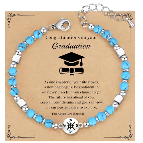 Graduation Gifts for Her 2025, Graduation Bracelet with Compass 5th 6th 8th Grade High Middle School College Graduates Gifts for Her Daughter Granddaughter