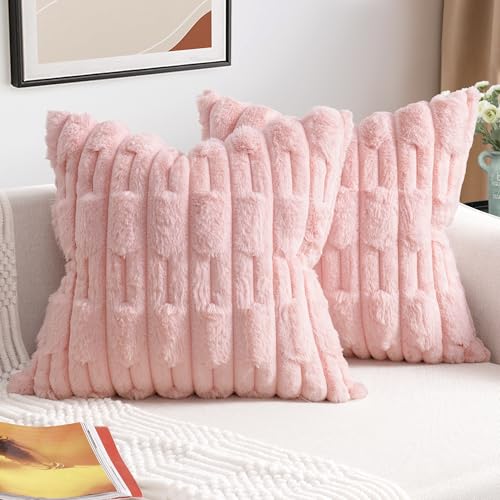 ZWJD 2er Set Rosa Kissenbezug 40x40 Kunstpelz Plüsch Kissenbezüge Weiche Kissenhülle Flauschig Dekokissen Moderne Kissen Deko für Wohnzimmer Sofa...
