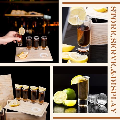 Conjunto de tábuas de tiro de tequila premium – placa de tequila com copos, bandeja de servir copos