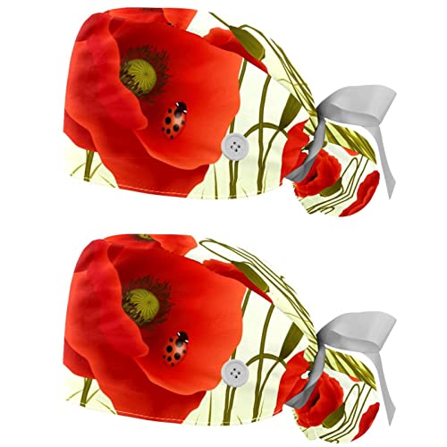 Chapeaux bouffants JDEZ imprimé coquelicot pour rester au frais en cuisine et laboratoire