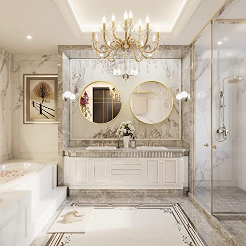 Hasipu 24×24 Inch Round Wall Mirror For Bathroom, Gold Metal Frame Bathroom Mirrors, Wall Mounted Mirror (Horizontal/Vertical) #TOP2